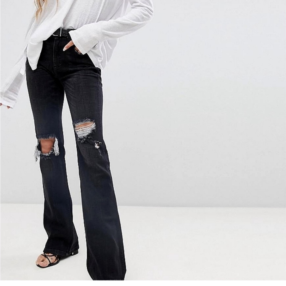 Free people black distressed bootcut jeans 29